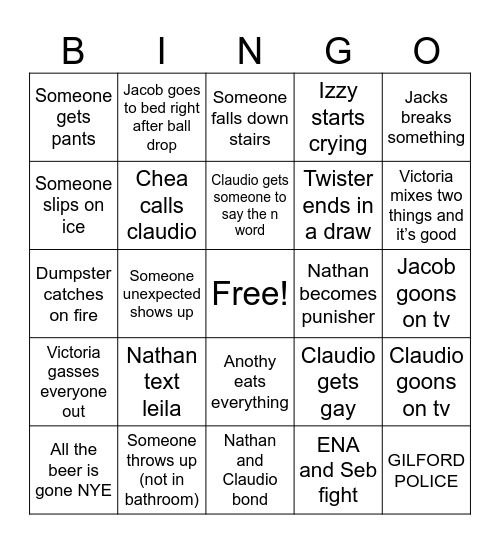 NYE 2025 Bingo Card