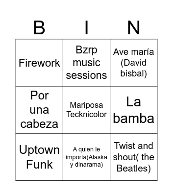Bingo Musical Bingo Card
