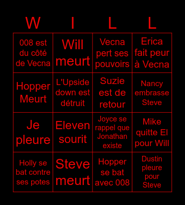 Stranger things Bingo Card