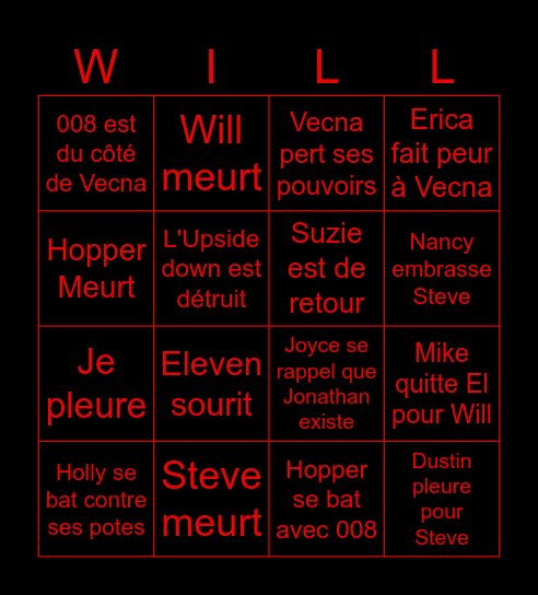 Stranger things Bingo Card