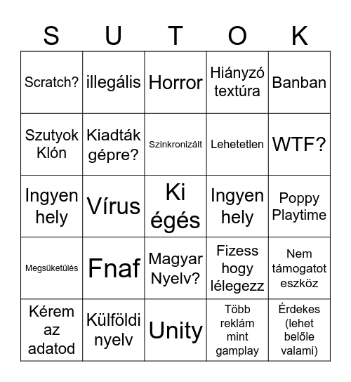 Szutyok online Bingo Card