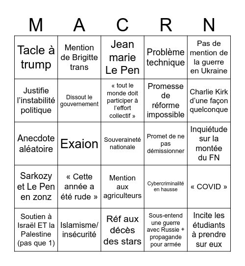 Macron Bingo Card