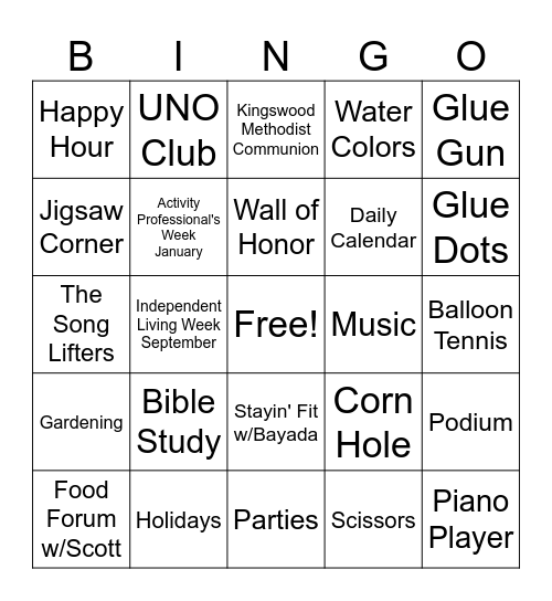 Activity Professional's Week Bingo Card