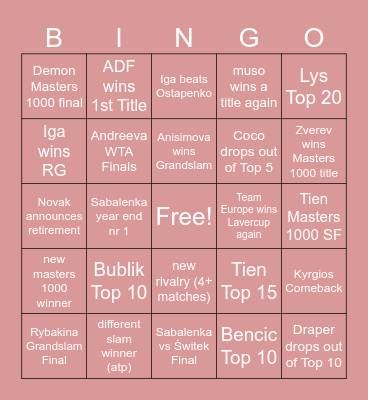 TENNIS 2026 Bingo Card