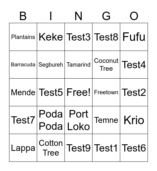 Sierra Leone Bingo Card