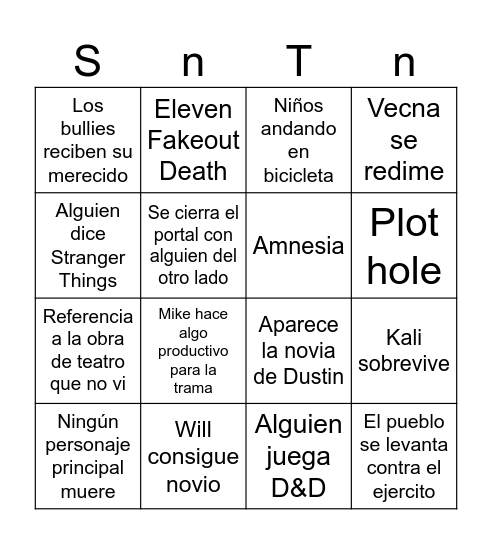 El final de Stranger Things Bingo Card