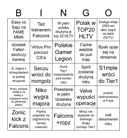 Counter Strike 2026 Bingo Card