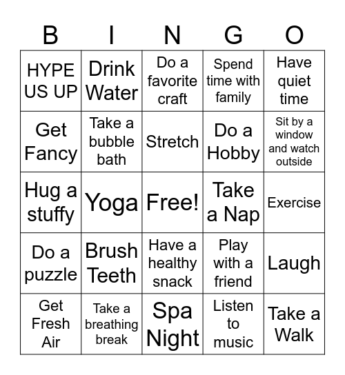 Self Care Bingo! Bingo Card