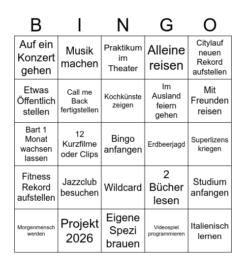 2026 Bingo Card