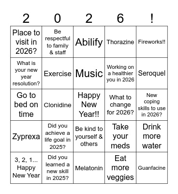 New Year Bingo Card