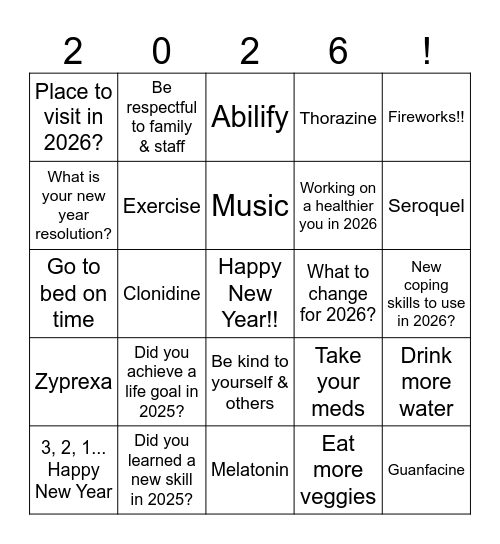 New Year Bingo Card