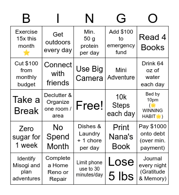 Monthly BINGO - January Bingo Card