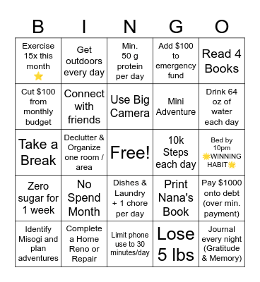 Monthly BINGO - January Bingo Card