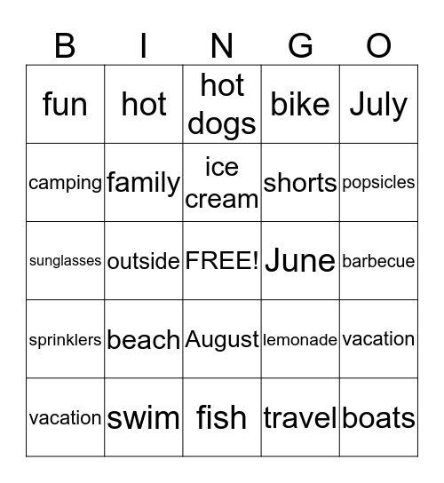 Summer Bingo Card