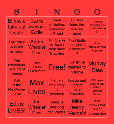 STRANGER THINGS FINALE Bingo Card