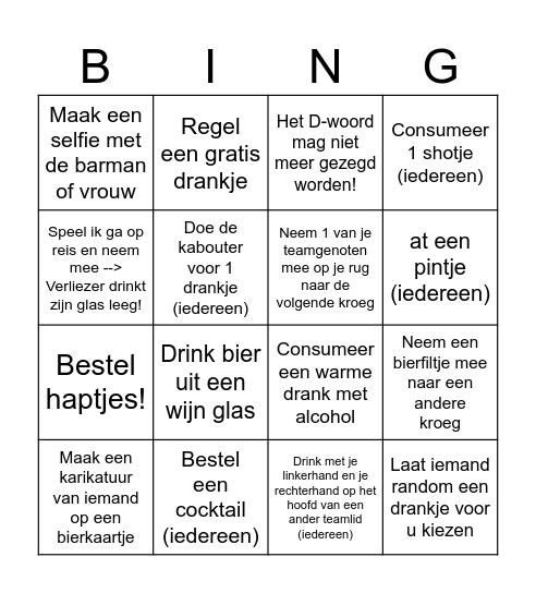 Kroegentocht Bingo Card