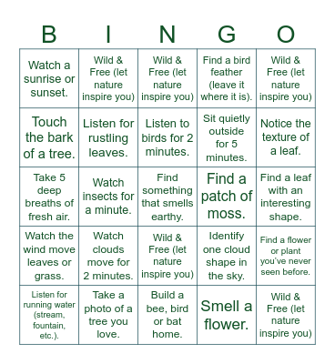30 Days Wild Bingo Card