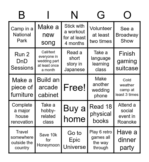 Kevin's 2026 Bingo Card Bingo Card
