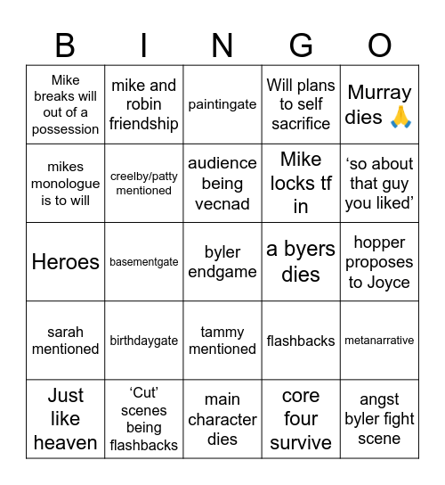 st5 finale Bingo Card