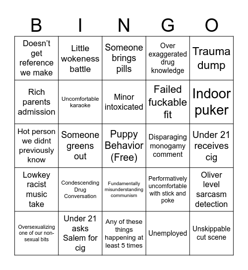 Gassy new year Bingo Card