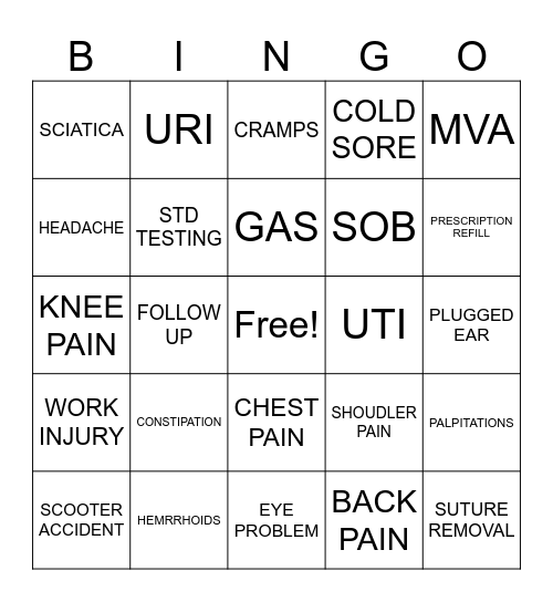 URGENT CARE RING NEW YEAR IN Bingo Card