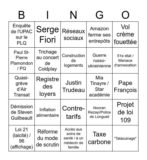 Bingo Bye Bye 2025 Bingo Card
