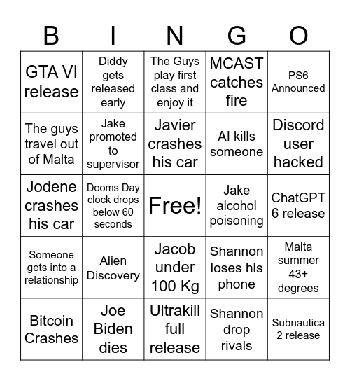 The Guys 2026 Bingo Card Bingo Card