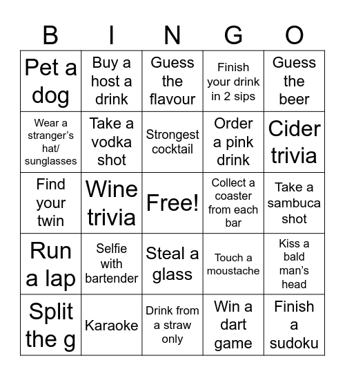 Pub golf bingo Card