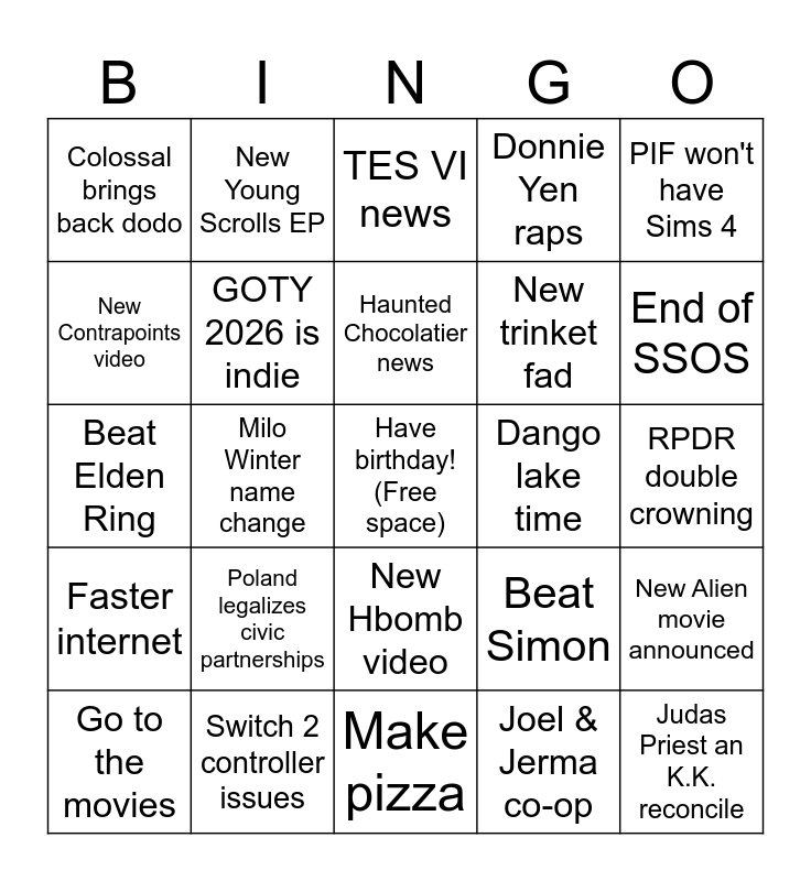 2026 bingo! Bingo Card