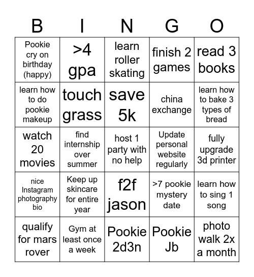 2025 resolution Bingo Card