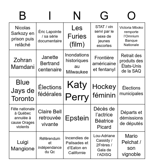 Bingo Bye Bye 2025 Bingo Card