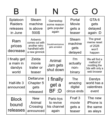 2026 predictions Bingo Card