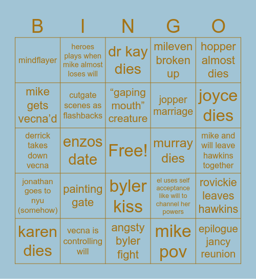 ST finale Bingo Card