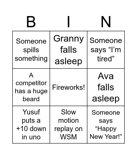 NYE bingo! Bingo Card