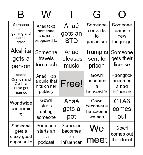 2026 predictions Bingo Card