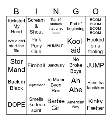 Musik Bingo Nytår 2038 Bingo Card
