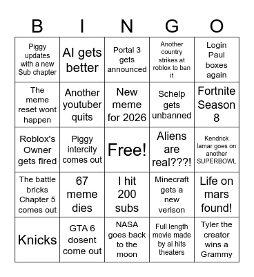 2026 bingo card Bingo Card
