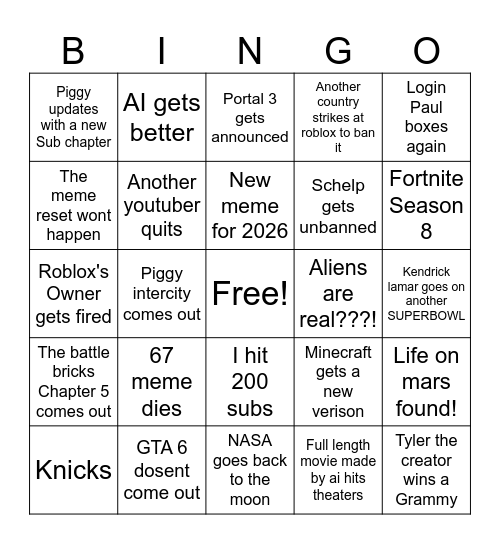2026 bingo card Bingo Card