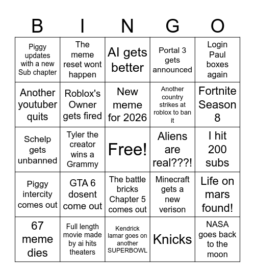 2026 bingo card Bingo Card