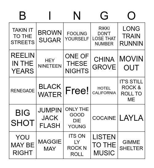3-ROLLING STONES RADIO Bingo Card