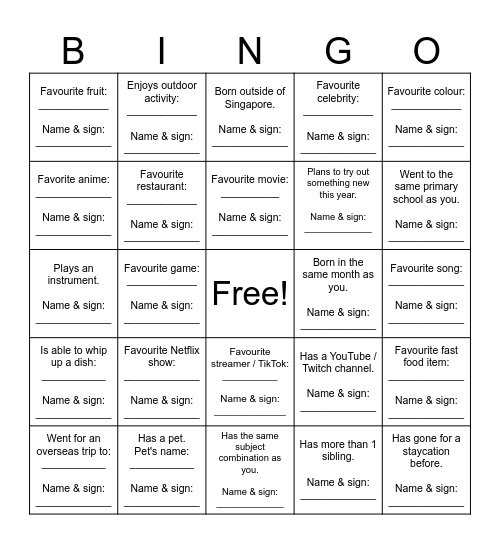 Human Bingo Card