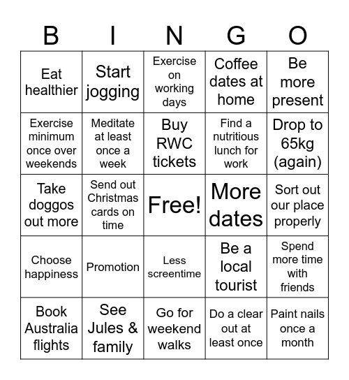 2026 Goals Bingo Card