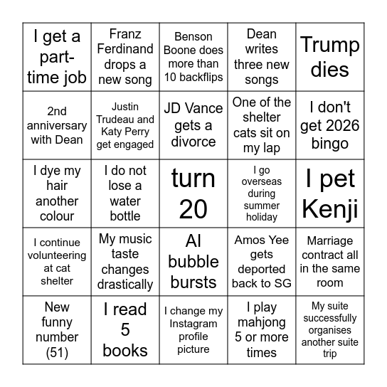 Naomi's 2026 Bingo Card