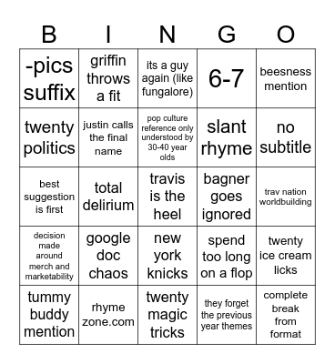 MBMBAM 2026 NAMING OF THE YEAR Bingo Card
