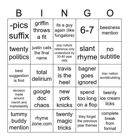 MBMBAM 2026 NAMING OF THE YEAR Bingo Card