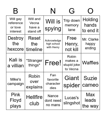 Strangest Things Bingo Card