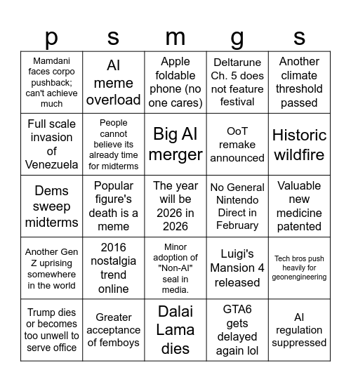 2026 Bingo Card