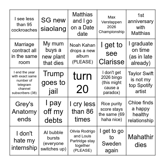 Fe's 2026 Bingo Card