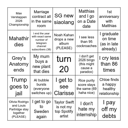 Fe's 2026 Bingo Card