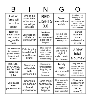 Stray kids 2026 predictions Bingo Card